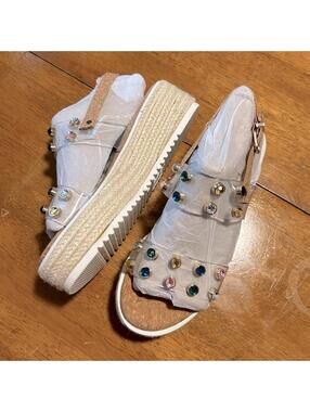 Maui Island Clear Two Strap “NANI” Sandals w/ embezzled colorful rhinestones | 8